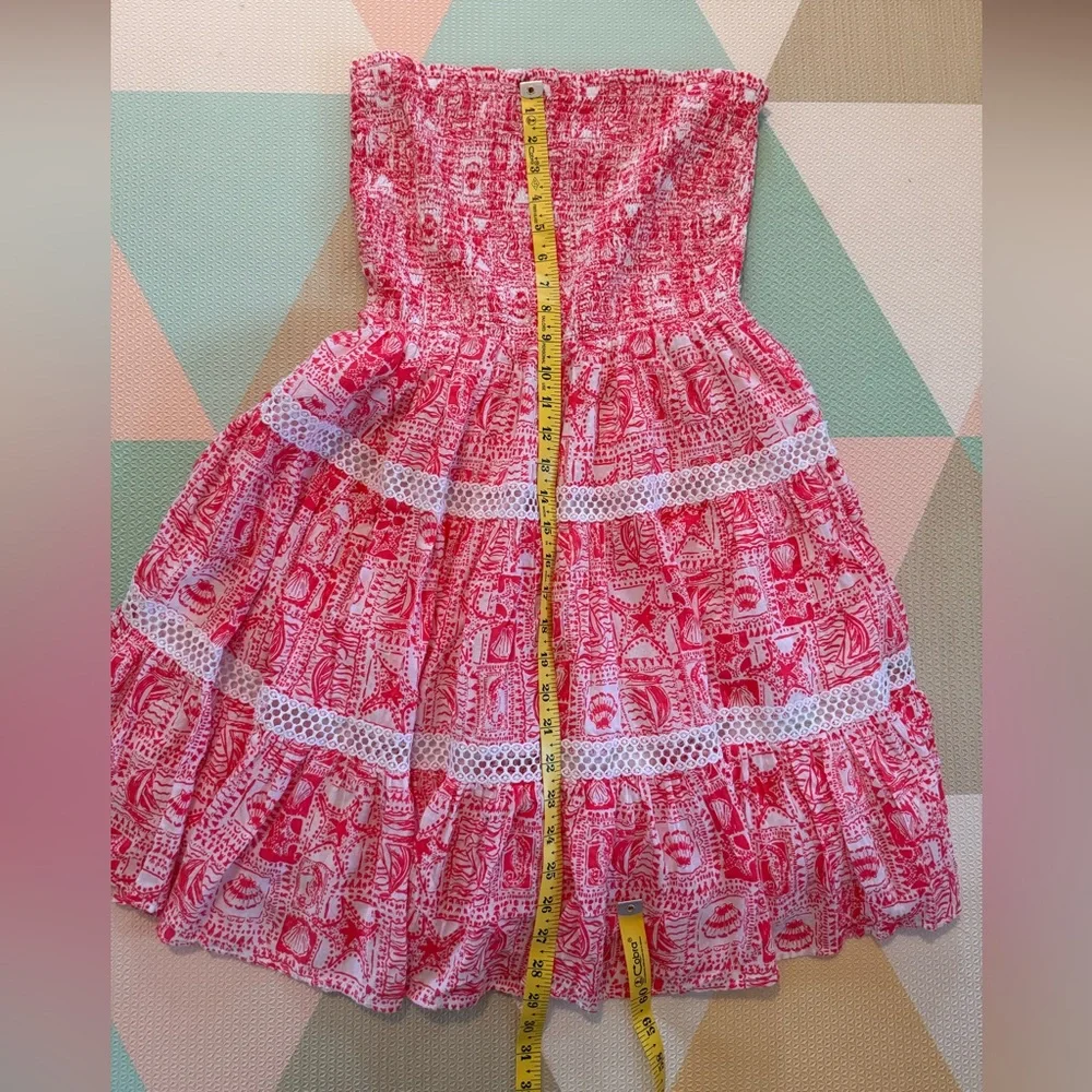 Lilly Pulitzer Kelvina Strapless Smocked Dress in Mizner Red Seaside Harbour M - Picture 7 of 9
